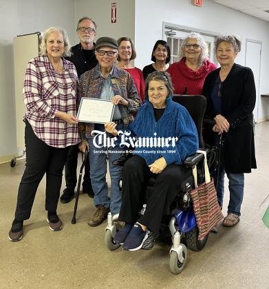Front row from left: Two Rivers Chair Kathy Wells, Betty Dunn and Awards Committee Chair Debbie Hancock. Back row from left: Treasurer Baker Goodwin, board members Betsy Lehnert, Cheryl Tardiff and Judy Reynolds and Secretary Lynn Hildebrandt. Examiner photo by Connie Clements Article Image Alt Text