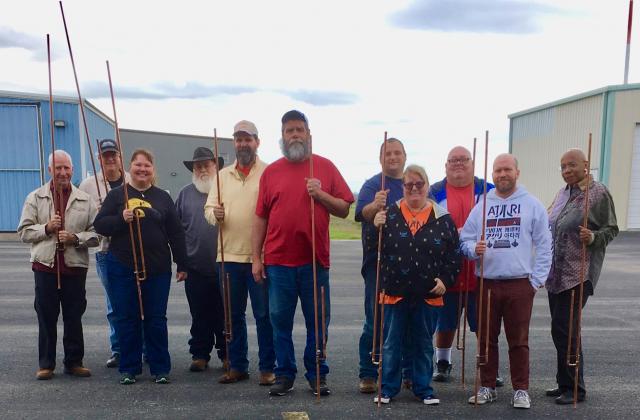 Courtesy photo by Isaiah Silcox Members of the Grimes County Amateur Radio Group proudly display their homemade J-pole antennas made Sat., Feb. 8, 2020, as part of ongoing training. The event was held in member Steve Austin’s hanger at the Navasota Municipal Airport. Article Image Alt Text