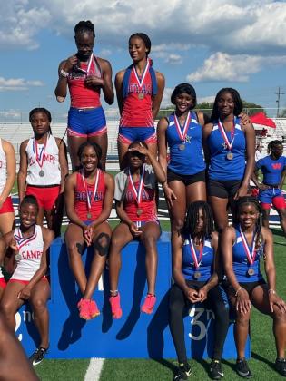Girls 4x100 Courtesy photo The Lady Rattler 4x100 Relay team placed third at the District 25-4A meet and advance to the Area Meet at Bay City High School April 19. Team members top row (far right) E’Mauri Smith, Jadyn Williams. Bottom: Nala Richardson, Le’Yonce Williams. Article Image Alt Text
