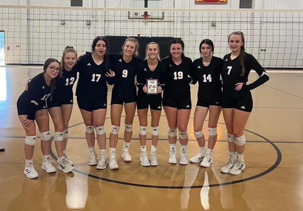 Richards placed third at the Coldspring-Oakhurst Lady Trojan Volleyball Tournament Sept 1 and 3. Pictured left to right: Haley Perry, JoLeigh Ellis, Kira Coleman, Abigail Bay, Kylie Bates, Cadence Nance, Preslie Jones and Alayna Francis. Courtesy photo Article Image Alt Text