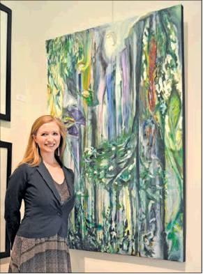 Examiner photo by Connie Clements Navasota Artist in Residence Rebecca Dias says abstract acrylic on canvas defines her core as an artist. Her watercolor work tends to be more “realistic” and provides a break from the abstract. Article Image Alt Text