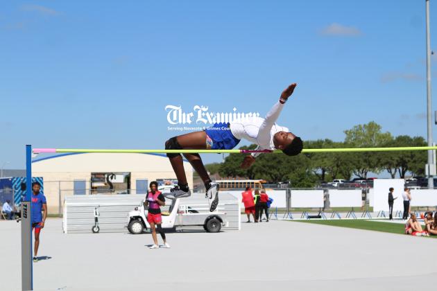 WESLEY Examiner photo by Matthew Ybarra Markerian Wesley-Stamps cleared 6-foot, 2-inches to finish in a three-way tie in high jump at the District 25-4A meet at Rattler Stadium April 12. Article Image Alt Text