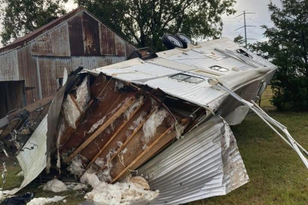An EF0 — the weakest tornado category on the Enhanced Fujita scale — leaves behind a demolished travel trailer in Anderson Saturday morning. Courtesy photo Article Image Alt Text